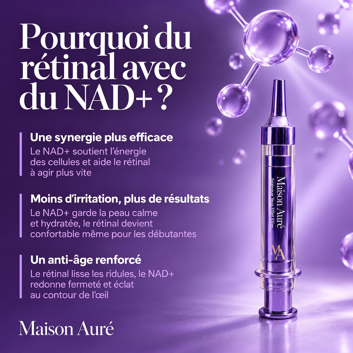 Pourquoi du rétinal avec du NAD+ — Seringue Yeux Effet Filler Maison Auré