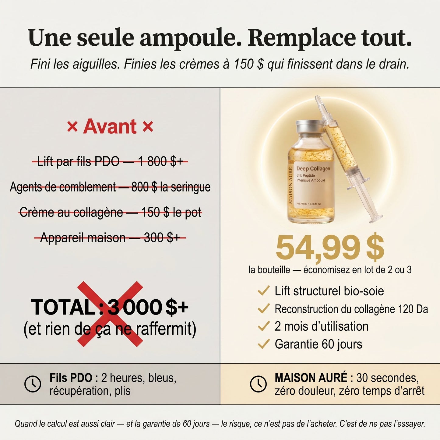 Une seule ampoule à 54,99 $, garantie 60 jours