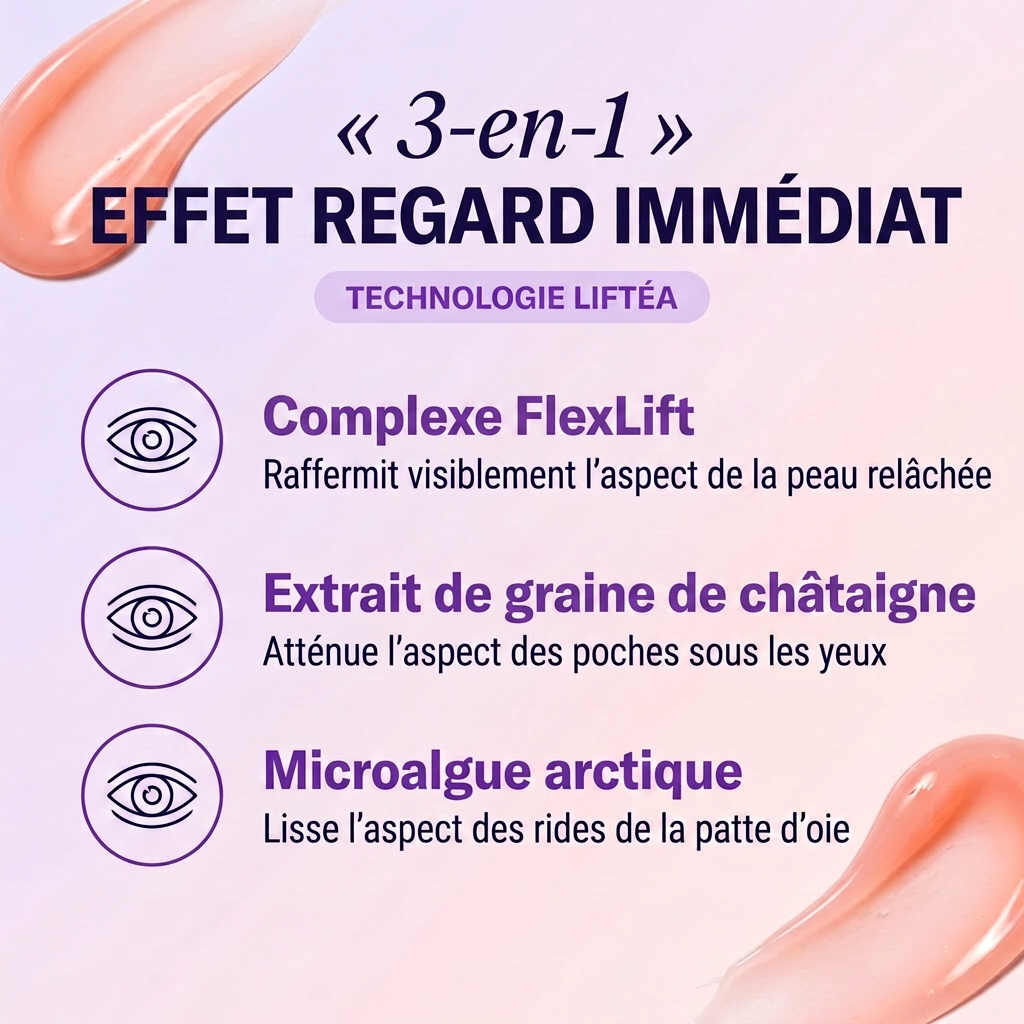 Technologie Liftéa 3-en-1 — Complexe FlexLift, extrait de graine de châtaigne, microalgue arctique